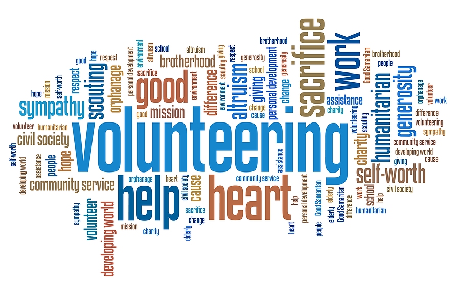 Volunteer Concept word like humanitarian, brotherhood, community service 