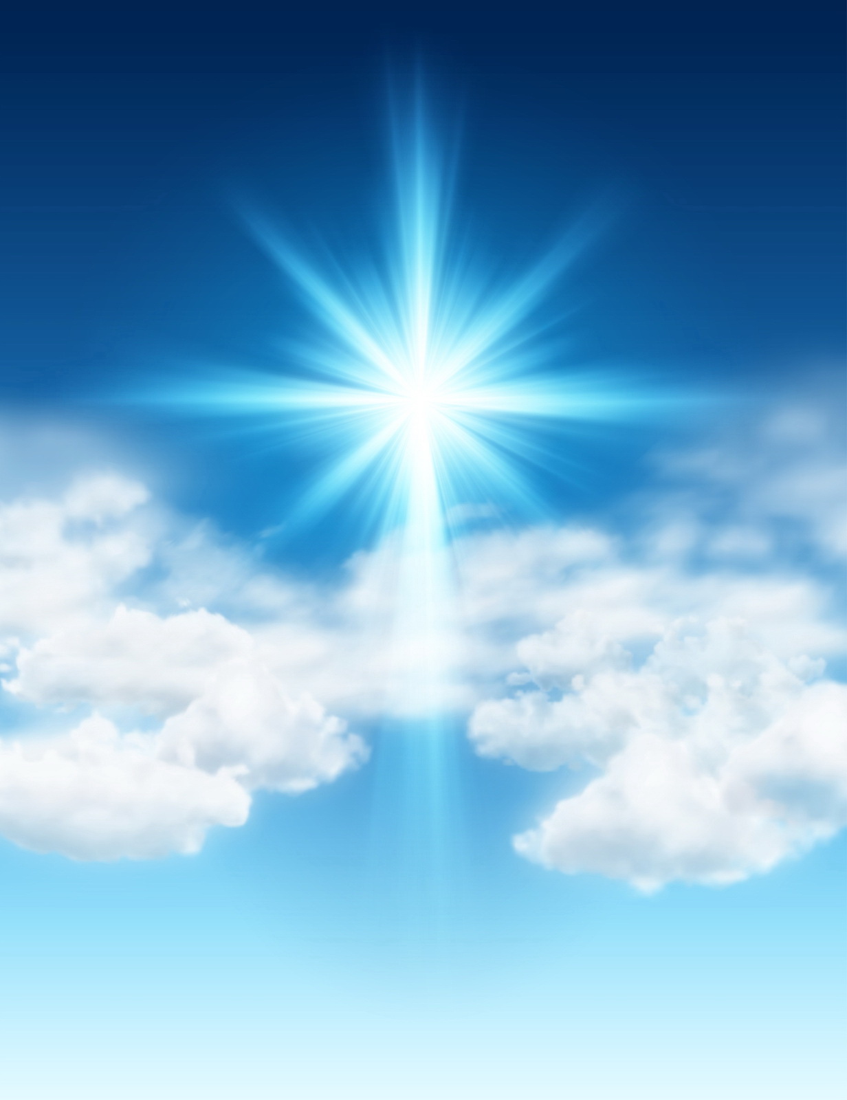 blue sky and clouds with sun reflections shaped like cross